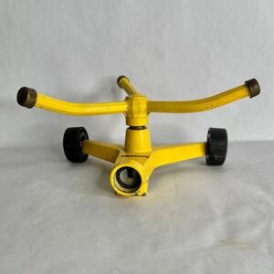 Vintage Nelson Yellow Poppy Sprinkler Lawn Water Metal 3 Arm Whirling Rotating